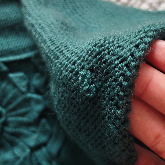 Charlie & Robin Size Small 100% Wool Green Floral Crochet Hook Loop Sweater - Picture 14 of 16